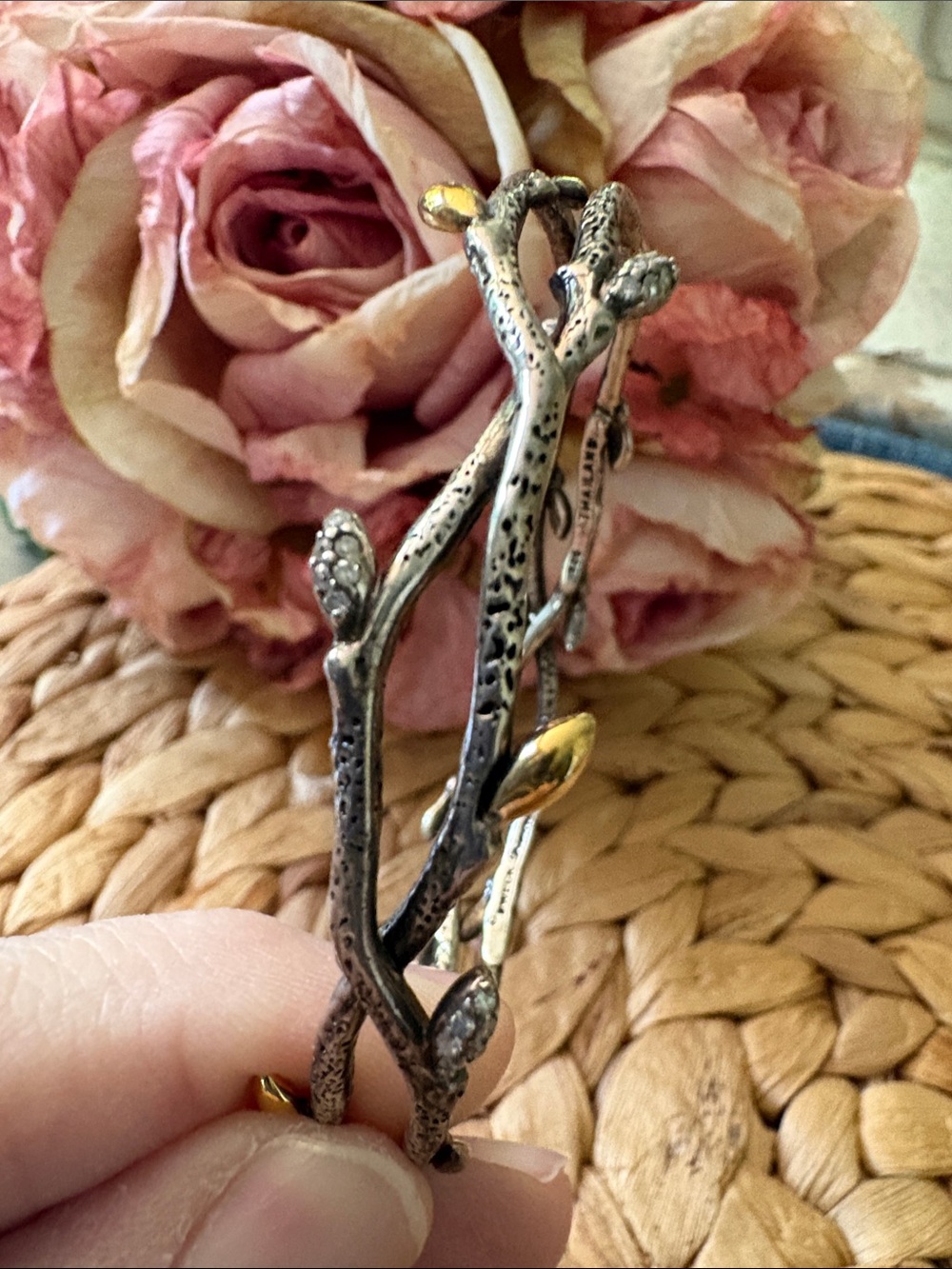Dweck Diamond Sterling Silver & Gold Plated Oval Bangle Bracelet